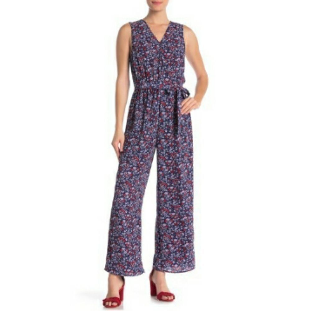 Bobeau sleeveless floral print jumpsuit